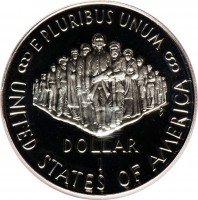 reverse of 1 Dollar - Constitution (1987) coin with KM# 220 from United States. Inscription: E PLURIBUS UNUM DOLLAR 1 UNITED STATES OF AMERICA