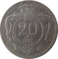 reverse of 20 Heller - Franz Joseph I (1892 - 1914) coin with KM# 2803 from Austria. Inscription: 20 1894