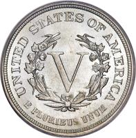 United States coin 5 Cents - Liberty Nickel; Without CENTS (1883) reverse reverse of 5 Cents - Liberty Nickel; Without CENTS (1883) coin with KM# 111 from United States. Inscription: UNITED STATES OF AMERICA V E PLURIBUS UNUM