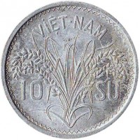 reverse of 10 Su - Bảo Đại (1953) coin with KM# 1 from Vietnam. Inscription: VIỆT-NAM 10 SU