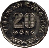 reverse of 20 Đồng - FAO (1968) coin with KM# 11 from Vietnam. Inscription: VIỆT-NAM CỘNG-HOÀ 20 ĐÔNG