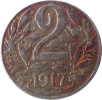 Austria coin 2 Heller - Karl I (1916 - 1918) reverse reverse of 2 Heller - Karl I (1916 - 1918) coin with KM# 2824 from Austria. Inscription: 2 1917