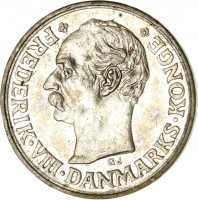 obverse of 10 Øre - Frederik VIII (1907 - 1912) coin with KM# 807 from Denmark. Inscription: FREDERIK · VIII · DANMARKS · KONGE GJ