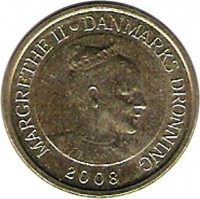 Denmark coin 10 Kroner - Margrethe II - Sirius - 4'th Portrait (2008) obverse obverse of 10 Kroner - Margrethe II - Sirius - 4'th Portrait (2008) coin with KM# 925 from Denmark. Inscription: MARGRETHE II DANMARKS DRONNING 2008
