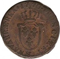 reverse of 1 Sol - Louis XV (1768 - 1774) coin with KM# 542 from France. Inscription: REX 1771 FRANCIÆ ET NAVARRÆ