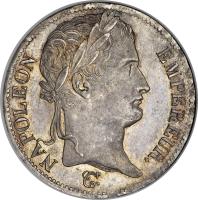 France coin 5 Francs - Napoleon I (1809 - 1814) obverse obverse of 5 Francs - Napoleon I (1809 - 1814) coin with KM# 694 from France. Inscription: NAPOLÉON EMPEREUR.