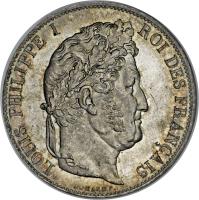 obverse of 5 Francs - Louis-Philippe - Relief (1831) coin with KM# 745 from France. Inscription: LOUIS PHILIPPE I ROI DES FRANÇAIS