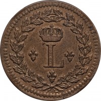obverse of 1 Decime - Louis XVIII (1814 - 1815) coin with KM# 701 from France. Inscription: L