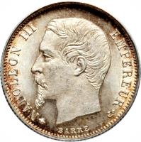 obverse of 50 Centimes - Napoleon III (1853 - 1863) coin with KM# 794 from France. Inscription: NAPOLEON III EMPEREUR