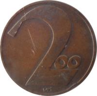 reverse of 200 Kronen (1924) coin with KM# 2833 from Austria. Inscription: 2oo