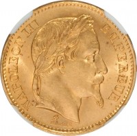 France coin 20 Francs - Napoleon III (1861 - 1870) obverse obverse of 20 Francs - Napoleon III (1861 - 1870) coin with KM# 801 from France. Inscription: NAPOLEON III EMPEREUR