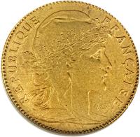 France coin 10 Francs (1899 - 1914) obverse obverse of 10 Francs (1899 - 1914) coin with KM# 846 from France. Inscription: REPUBLIQUE FRANÇAISE