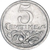 reverse of 5 Centimes - Nice (1920 - 1922) coin from France. Inscription: 5 CENTIMES.