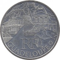 France coin 10 Euro - Guadeloupe (2011) obverse obverse of 10 Euro - Guadeloupe (2011) coin with KM# 1737 from France. Inscription: RF GUADELOUPE