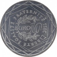 France coin 10 Euro - Guadeloupe (2011) reverse reverse of 10 Euro - Guadeloupe (2011) coin with KM# 1737 from France. Inscription: LIBERTÉ ÉGALITÉ FRATERNITÉ EURO 10 2011