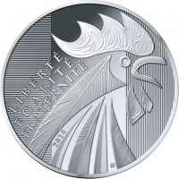 obverse of 10 Euro - Rooster (2014) coin with KM# 2110 from France. Inscription: LIBERTÉ ÉGALITÉ FRATERNITÉ 2014
