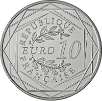 France coin 10 Euro - Rooster (2014) reverse reverse of 10 Euro - Rooster (2014) coin with KM# 2110 from France. Inscription: RÉPUBLIQUE FRANÇAISE EURO 10