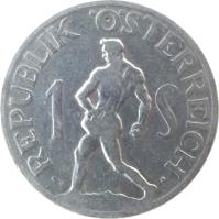 reverse of 1 Schilling (1946 - 1957) coin with KM# 2871 from Austria. Inscription: · REPUBLIK ÖSTERREICH · 1 S