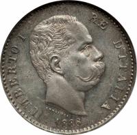 obverse of 1 Lira - Umberto I (1883 - 1900) coin with KM# 24 from Italy. Inscription: UMBERTO I RE D'ITALIA SPERANZA 1886
