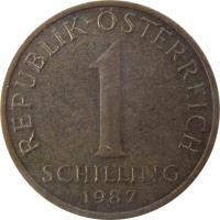 Austria coin 1 Schilling (1959 - 2001) reverse reverse of 1 Schilling (1959 - 2001) coin with KM# 2886 from Austria. Inscription: REPUBLIK · ÖSTERREICH 1 SHILLING 1987