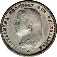 Netherlands coin 10 Cents - Wilhelmina (1892 - 1897) obverse obverse of 10 Cents - Wilhelmina (1892 - 1897) coin with KM# 116 from Netherlands. Inscription: WILHELMINA KONINGIN DER NEDERLANDEN *