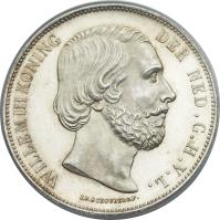 obverse of 2 1/2 Gulden - Willem III (1849 - 1874) coin with KM# 82 from Netherlands. Inscription: WILLEM III KONING DER NED.G.H.V.L.