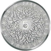 Netherlands coin 5 Euro - Beatrix - 50th Anniversary of WWF (2011) reverse reverse of 5 Euro - Beatrix - 50th Anniversary of WWF (2011) coin with KM# 301 from Netherlands. Inscription: 50 JAAR WERELD NATUUR FONDS €5 2011