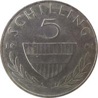 reverse of 5 Schilling (1968 - 2001) coin with KM# 2889a from Austria. Inscription: SCHILLING 5 19 91