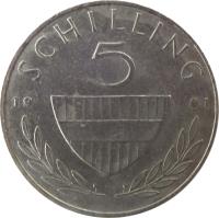 Austria coin 5 Schilling (1968 - 2001) reverse reverse of 5 Schilling (1968 - 2001) coin with KM# 2889a from Austria. Inscription: SCHILLING 5 19 91