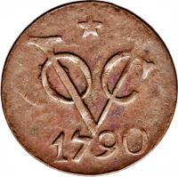 reverse of 1 Duit - Utrecht (1741 - 1794) coin with KM# 111 from Netherlands East Indies. Inscription: VOC 1746
