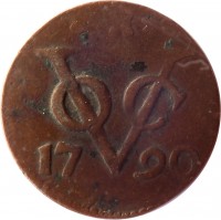 reverse of 1 Duit - Zeeland (1729 - 1794) coin with KM# 152 from Netherlands East Indies. Inscription: VOC 1790