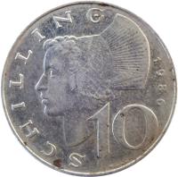 Austria coin 10 Schilling (1974 - 2001) reverse reverse of 10 Schilling (1974 - 2001) coin with KM# 2918 from Austria. Inscription: SCHILLING 1980 10 WELZ