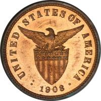 Philippines coin 1/2 Centavo - U.S. Administration (1903 - 1908) obverse obverse of 1/2 Centavo - U.S. Administration (1903 - 1908) coin with KM# 162 from Philippines. Inscription: UNITED STATES OF AMERICA · 1908 ·