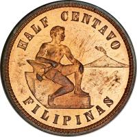 reverse of 1/2 Centavo - U.S. Administration (1903 - 1908) coin with KM# 162 from Philippines. Inscription: HALF CENTAVO FILIPINAS