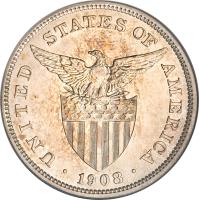 Philippines coin 1 Peso - U.S. Administration (1907 - 1912) obverse obverse of 1 Peso - U.S. Administration (1907 - 1912) coin with KM# 172 from Philippines. Inscription: UNITED STATES OF AMERICA · 1908 ·