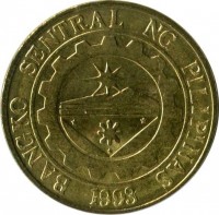 obverse of 25 Sentimo (2004 - 2014) coin with KM# 271a from Philippines. Inscription: BANGKO SENTRAL NG PILIPINAS 1993