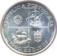 Portugal coin 1000 Escudos - Dom Manuel I (1998) obverse obverse of 1000 Escudos - Dom Manuel I (1998) coin with KM# 713 from Portugal. Inscription: REPÚBLICA PORTUGUESA INCM 1000 ESCUDOS JOAQUIM CORREIA