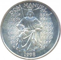 reverse of 1000 Escudos - Dom Manuel I (1998) coin with KM# 713 from Portugal. Inscription: DOM MANUEL I 1998
