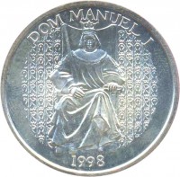 Portugal coin 1000 Escudos - Dom Manuel I (1998) reverse reverse of 1000 Escudos - Dom Manuel I (1998) coin with KM# 713 from Portugal. Inscription: DOM MANUEL I 1998