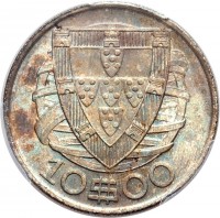 reverse of 10 Escudos (1932 - 1948) coin with KM# 582 from Portugal. Inscription: 10$00