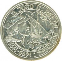 reverse of 1000 Escudos - João II (1995) coin with KM# 685 from Portugal. Inscription: D. JOÃO II : REI DE PORTUGAL : 1495-1995