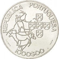 obverse of 1000 Escudos - Council of the EU (2000) coin with KM# 724 from Portugal. Inscription: REPÚBLICA PORTUGUESA J.J. BRITO 1000$00 INCM