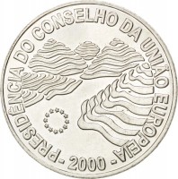 reverse of 1000 Escudos - Council of the EU (2000) coin with KM# 724 from Portugal. Inscription: PRESIDÊNCIA DO CONSELHO DA UNIÃO EUROPEIA - 2000 -