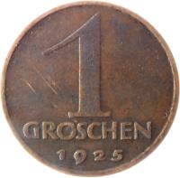 Austria coin 1 Groschen (1925 - 1938) reverse reverse of 1 Groschen (1925 - 1938) coin with KM# 2836 from Austria. Inscription: 1 GROSCHEN 1925