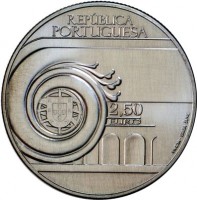 obverse of 2.5 Euro - João Villaret (2013) coin with KM# 853 from Portugal. Inscription: REPÚBLICA PORTUGUESA 2,50 EURO INCM-BAIBA SIME