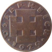 obverse of 2 Groschen (1925 - 1938) coin with KM# 2837 from Austria. Inscription: ÖSTERREICH · 1929 ·