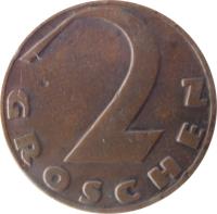 reverse of 2 Groschen (1925 - 1938) coin with KM# 2837 from Austria. Inscription: 2 GROSCHEN