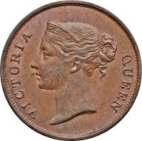 obverse of 1 Cent - Victoria (1845) coin with KM# 3 from Straits Settlements. Inscription: VICTORIA QUEEN