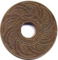 Thailand coin 1 Satang - Rama VI (1908 - 1937) reverse reverse of 1 Satang - Rama VI (1908 - 1937) coin with Y# 35 from Thailand. Inscription: พ.ศ.๒๔๗๘