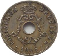 Belgium coin 10 Centimes - Leopold II - Dutch text (1903 - 1906) obverse obverse of 10 Centimes - Leopold II - Dutch text (1903 - 1906) coin with KM# 53 from Belgium. Inscription: KONINKRIJK BELGIË ** · 1905 ·